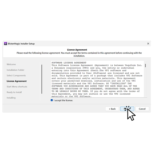 Read the terms, accept, and click 'Next.'