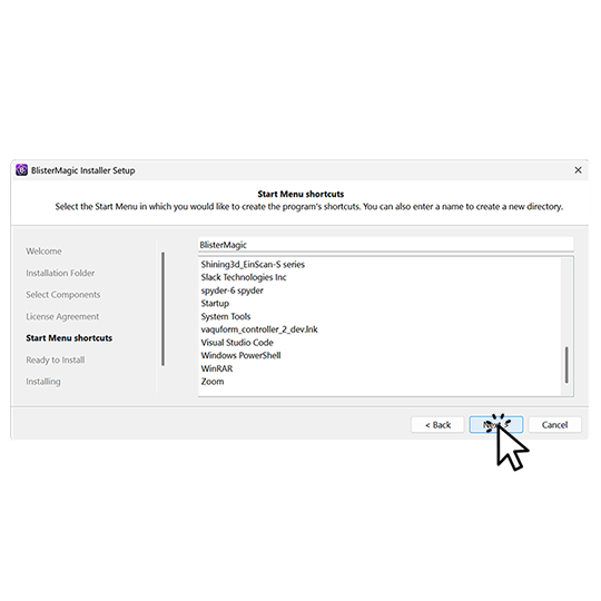 A shortcut will be added to the Start Menu and desktop. Next.
